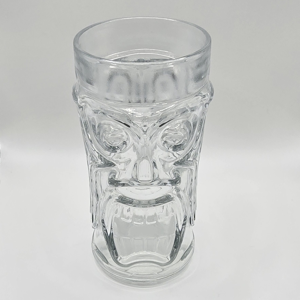 Anchor Hocking Screaming Tiki Clear Glass Hawaii Tall Mug Cup 6.25" EUC
